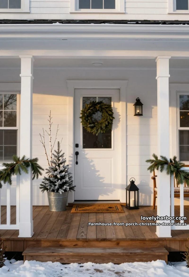 Farmhouse Front Porch Christmas Decor Ideas That Read Warm, Not Staged 25 leave negative space, and put something on the floor 1