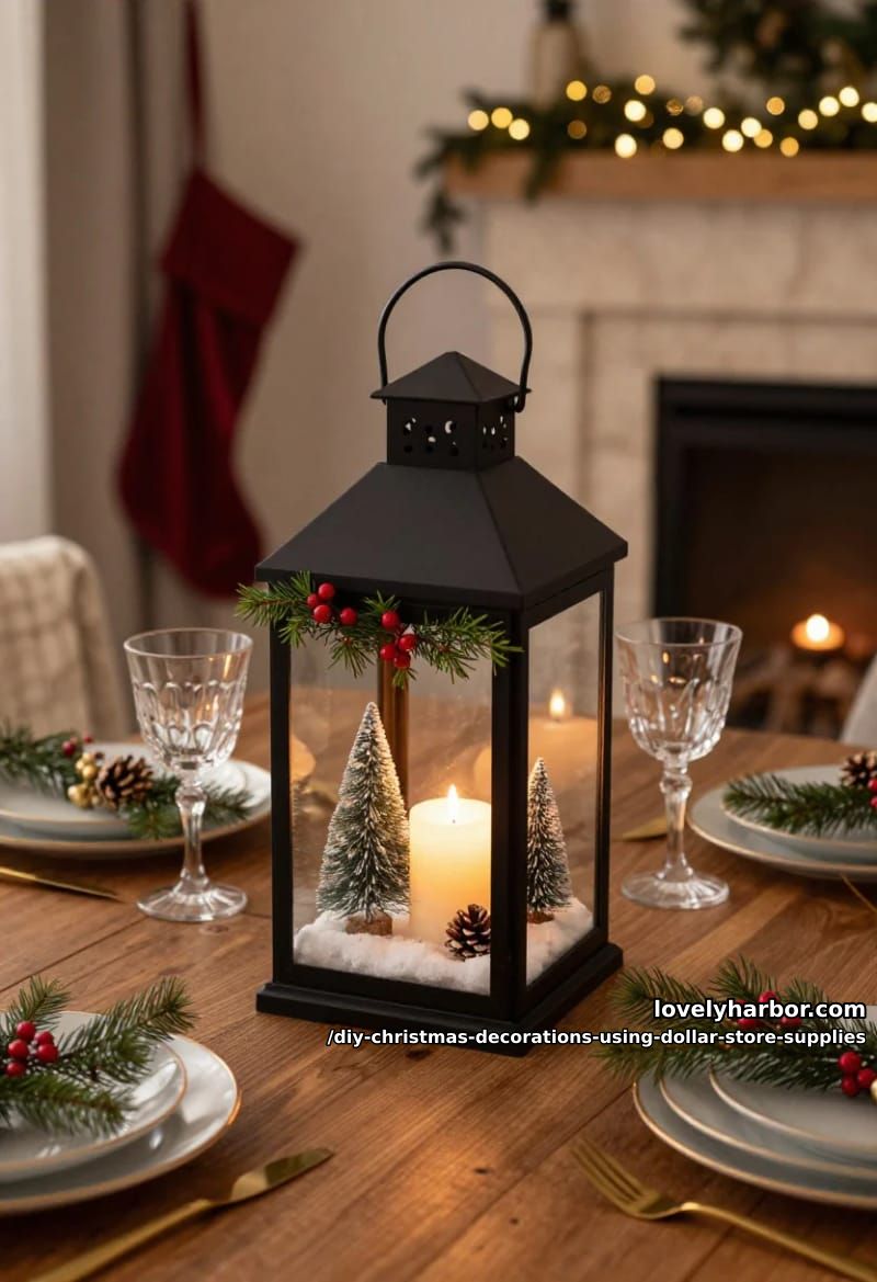 12 DIY Christmas Decorations Using Dollar Store Supplies That Don't Read Cheap 18 led lantern centerpiece, skip the real flame 1