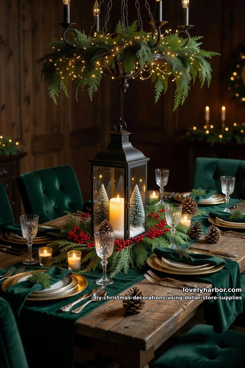 12 DIY Christmas Decorations Using Dollar Store Supplies That Don't Read Cheap 19 led lantern centerpiece, skip the real flame 1