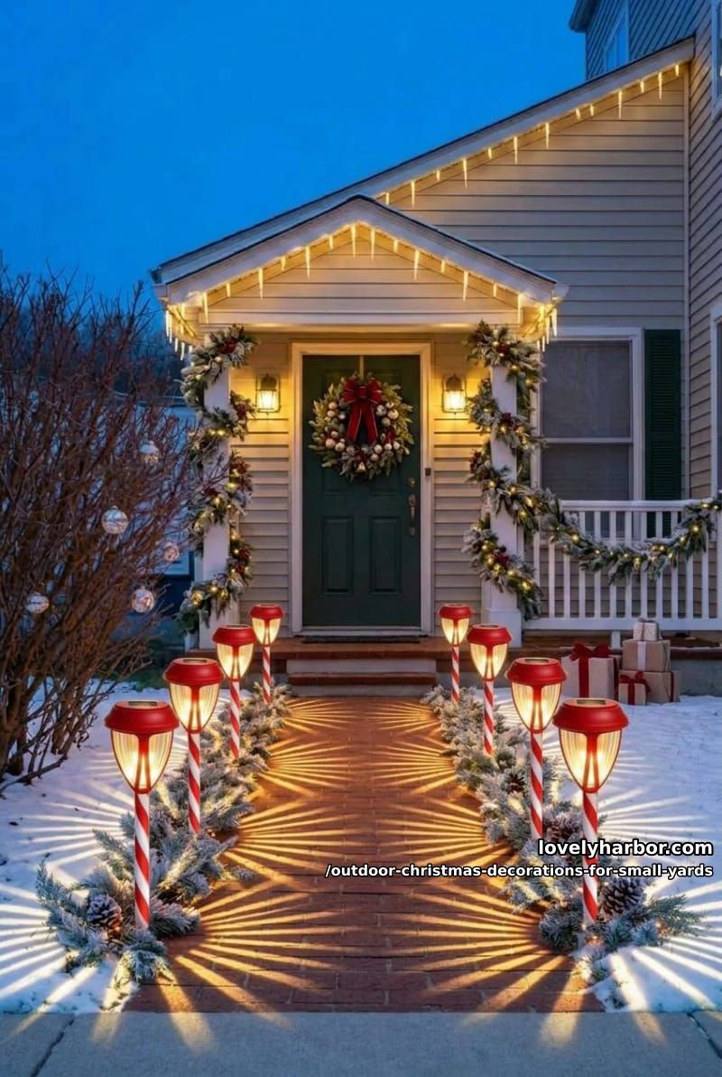 line the short path with solar candy cane stake lights 1