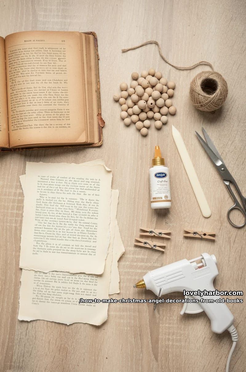 How to Make Christmas Angel Ornaments From Old Book Pages 3 materials and tools 1