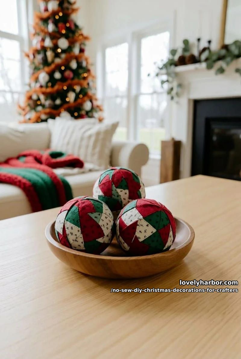 no-sew folded fabric ball ornaments 1