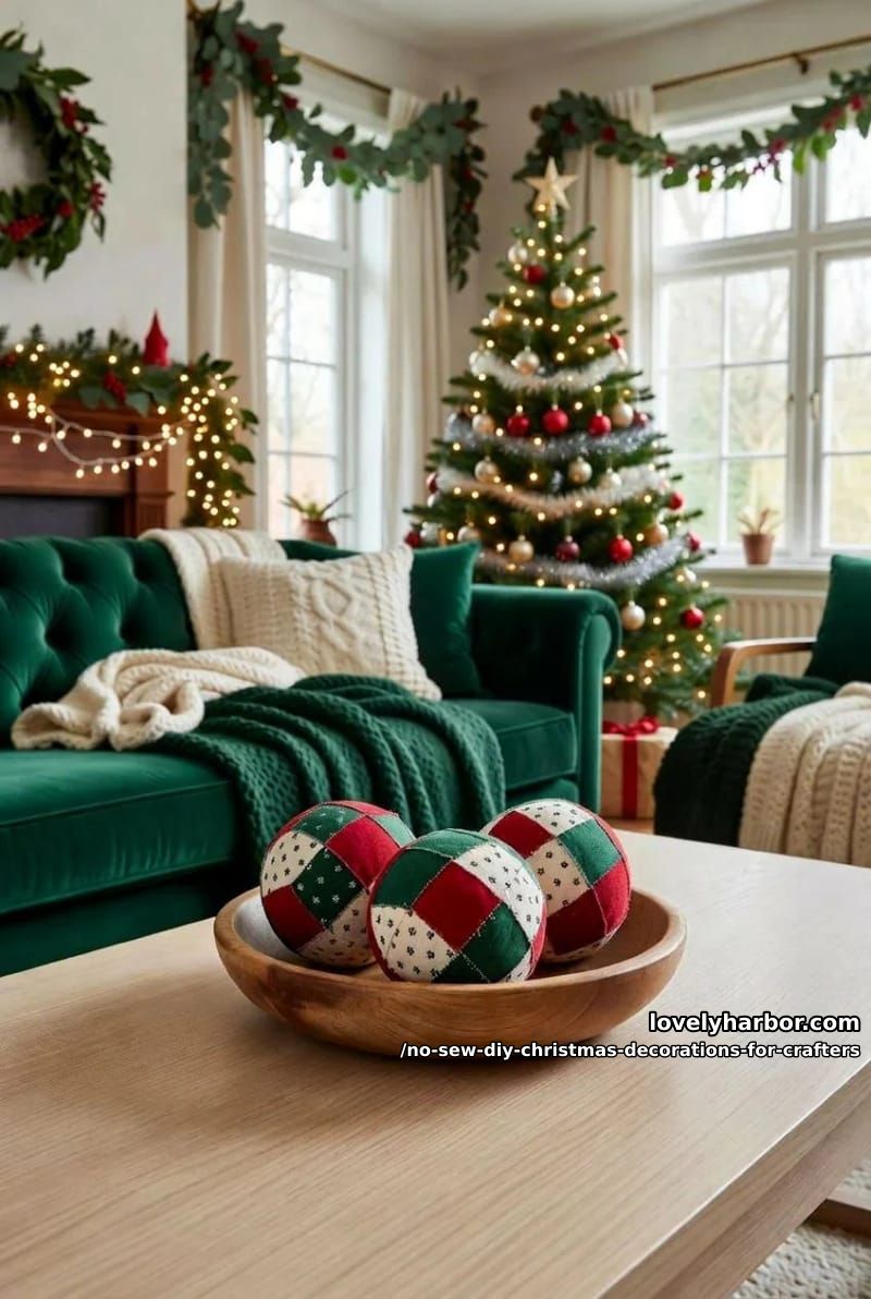 no-sew folded fabric ball ornaments 1