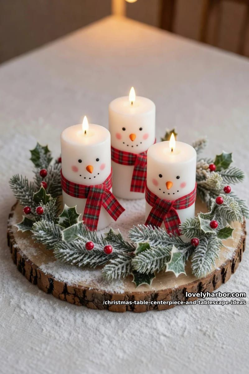 paint flameless pillar candles into a snowman family 1