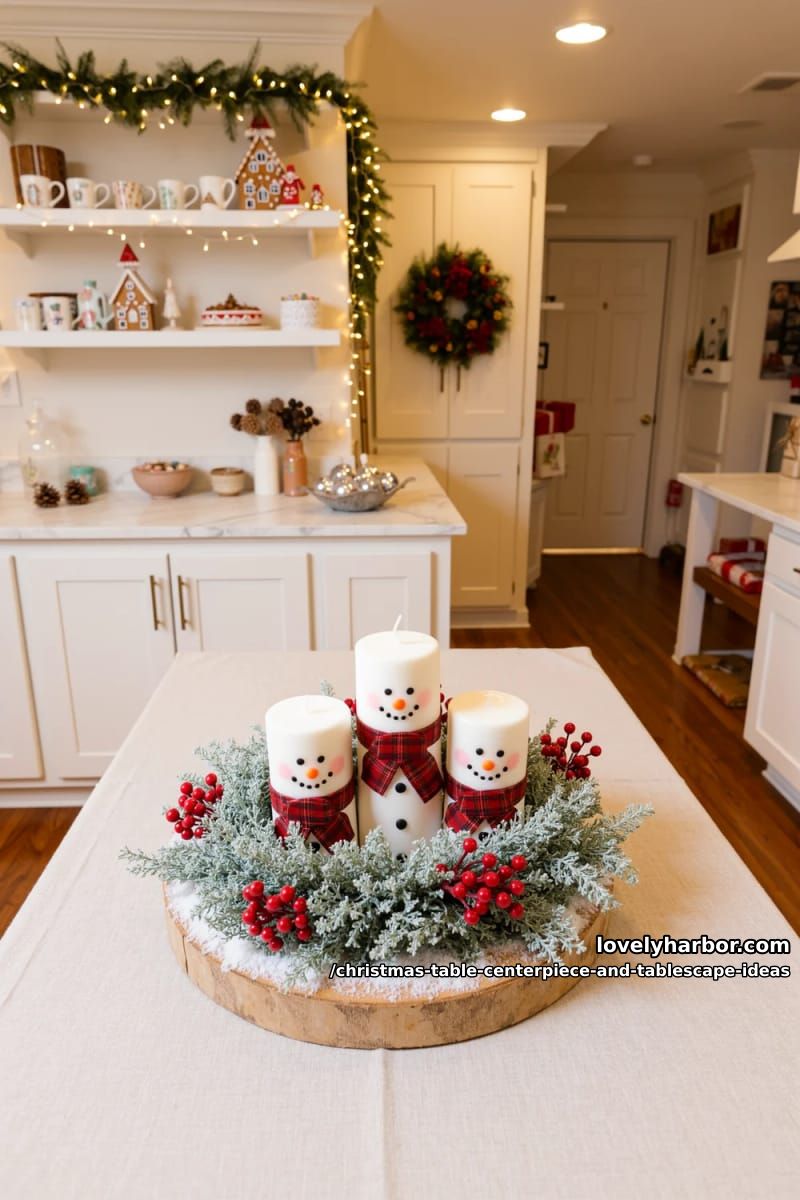 paint flameless pillar candles into a snowman family 1