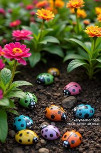 24 Creative Garden Art Ideas for a Stylish Outdoor Space 16 painted ladybug rocks in lively colors among garden flowers and foliage. 28