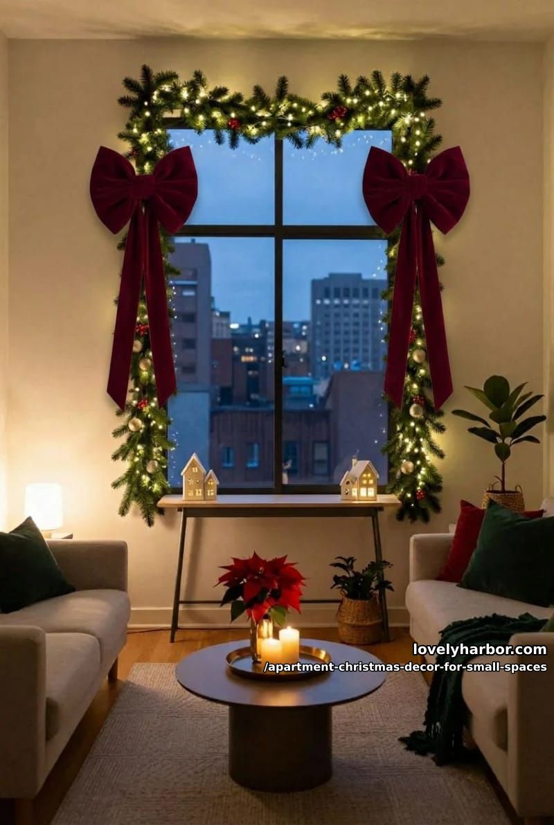 Apartment Christmas Decor for Small Spaces: 11 Renter-Friendly Ideas That Won't Cost You Your Deposit 8 run garland vertically down a window or doorframe 7