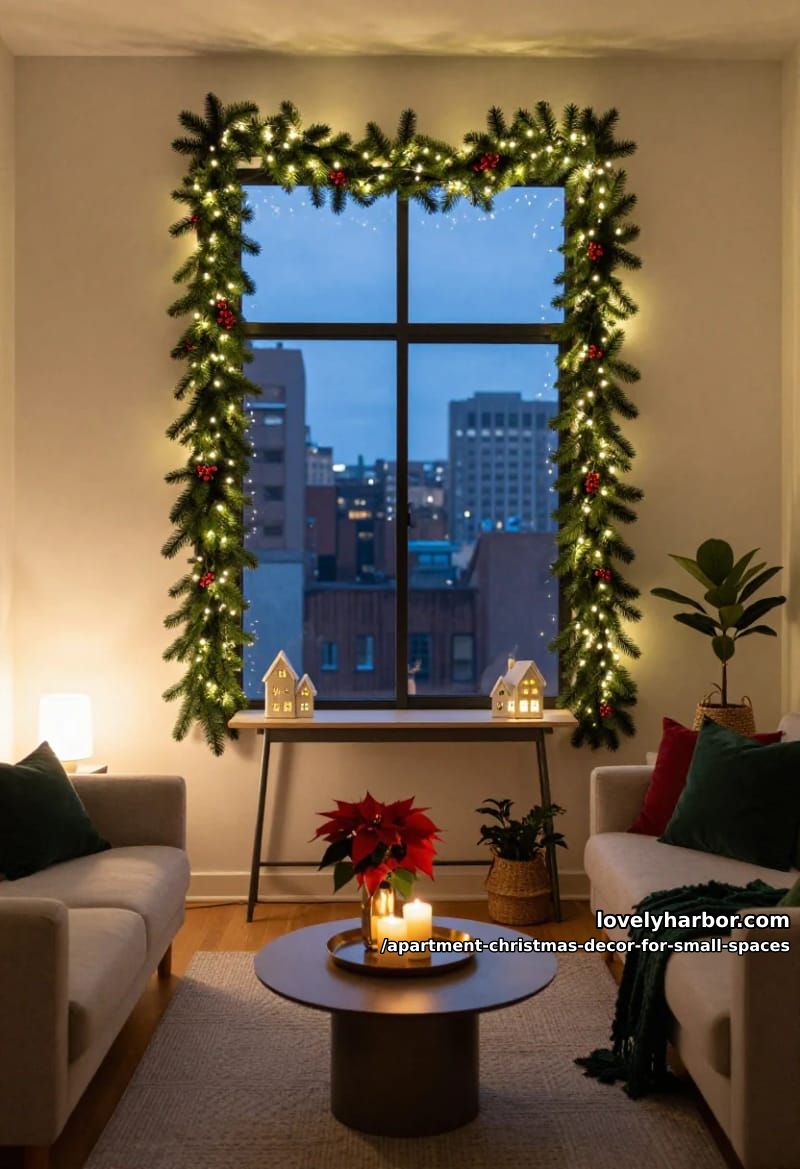 Apartment Christmas Decor for Small Spaces: 11 Renter-Friendly Ideas That Won't Cost You Your Deposit 9 run garland vertically down a window or doorframe 8