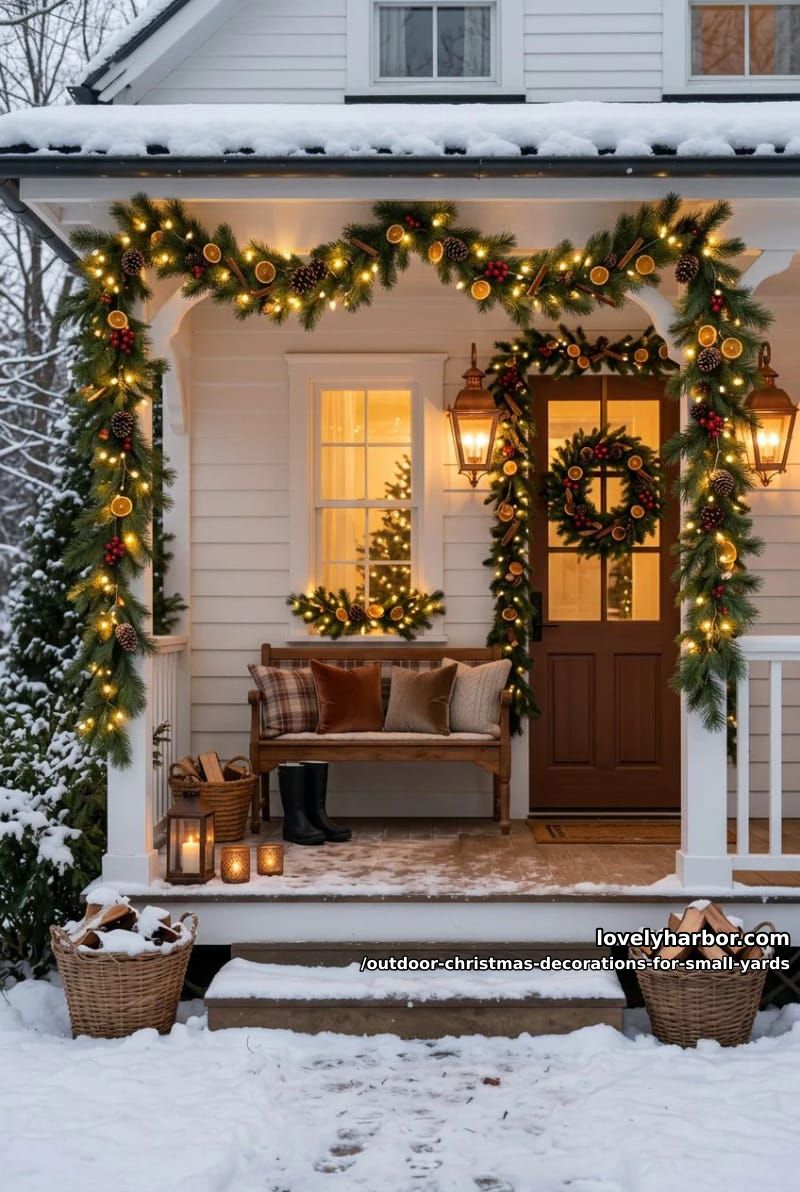 run pre-lit garland up the porch rail, not across the lawn 1