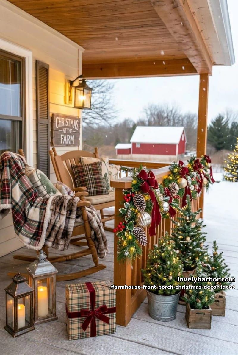Farmhouse Front Porch Christmas Decor Ideas That Read Warm, Not Staged 3 run real garland on the rail, and buy 1.5 times the length you measured 1