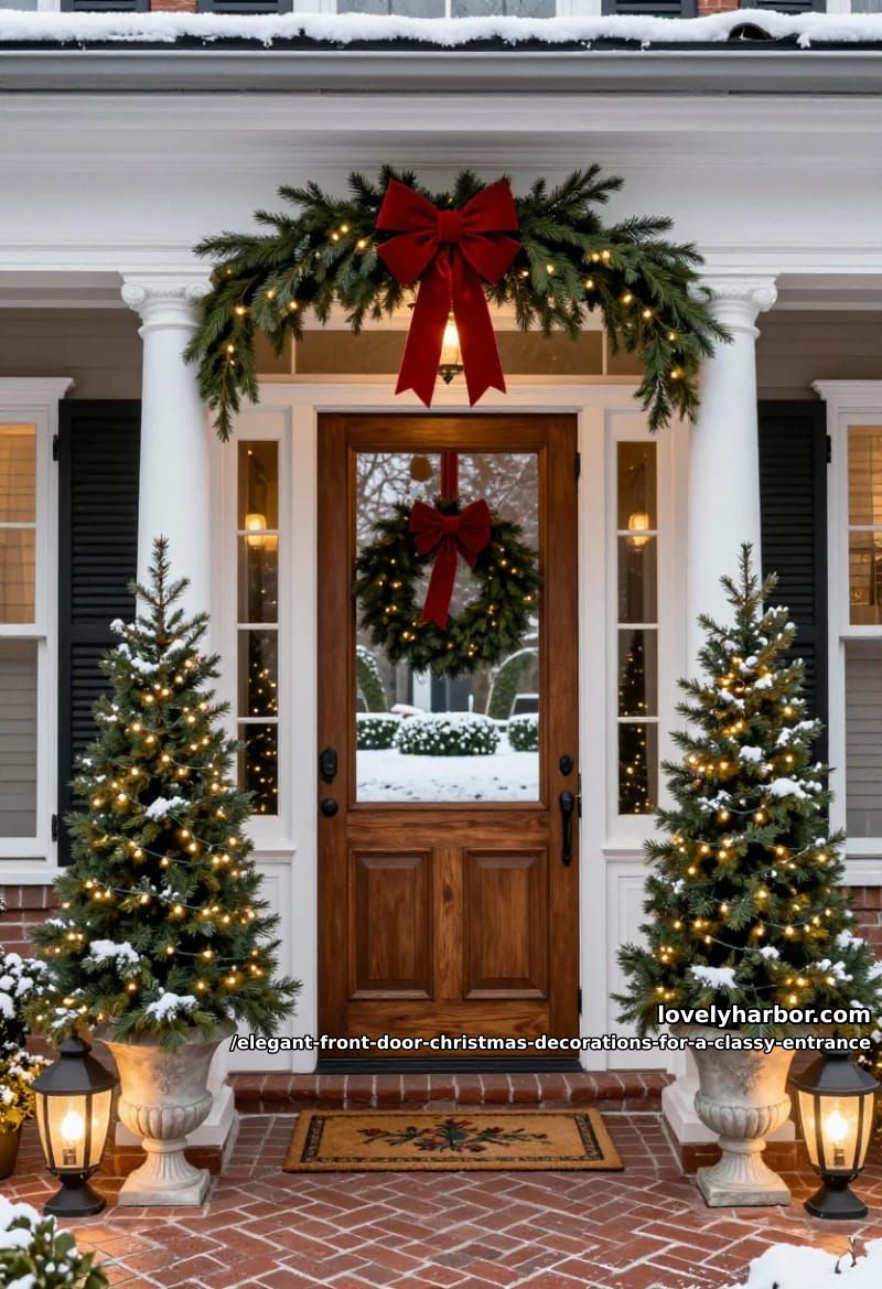 set a pair of potted trees on either side of the door 1