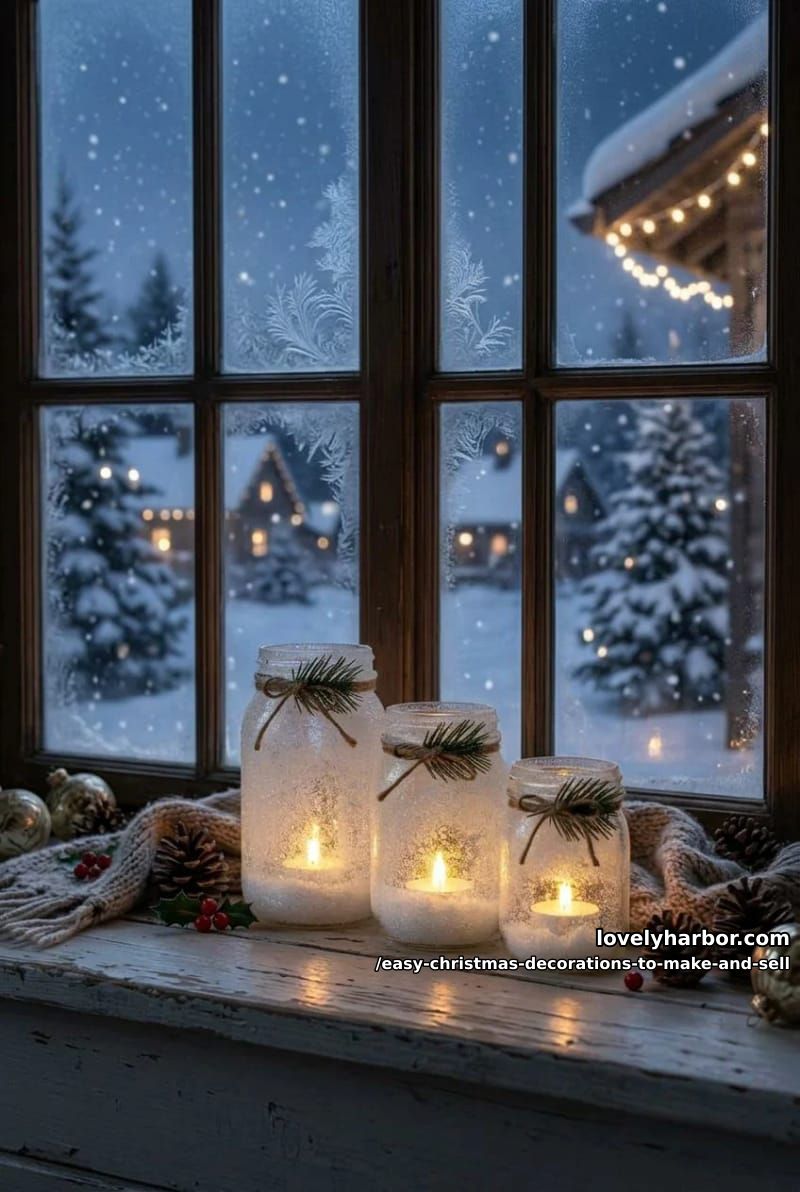 snowy mason jar luminaries 1