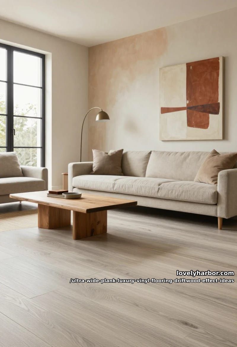 Wide Plank Driftwood LVP: 11 Design Ideas That Don't Read "Beach House" 4 soft white walls, dirty plaster, and the cool-undertone problem 1