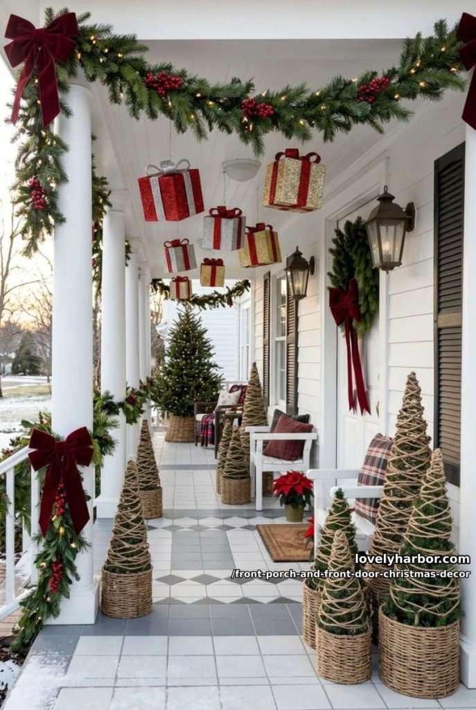 stack faux gift boxes on the porch floor, but waterproof them first 24