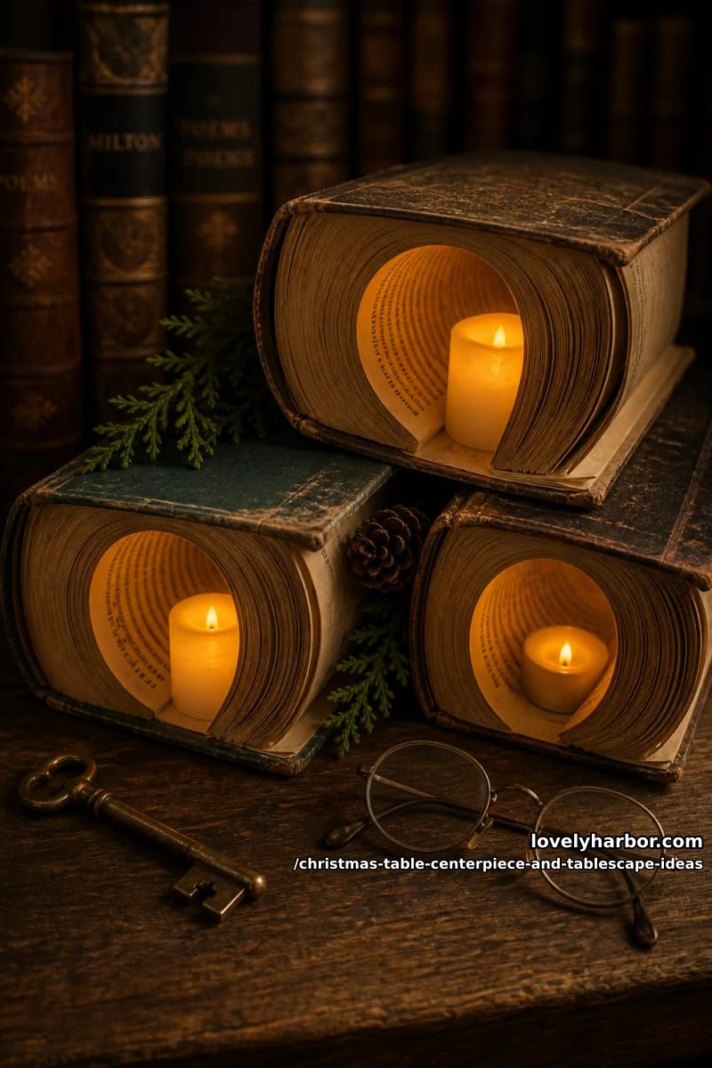 stack hollowed or rolled books into led candle risers 1
