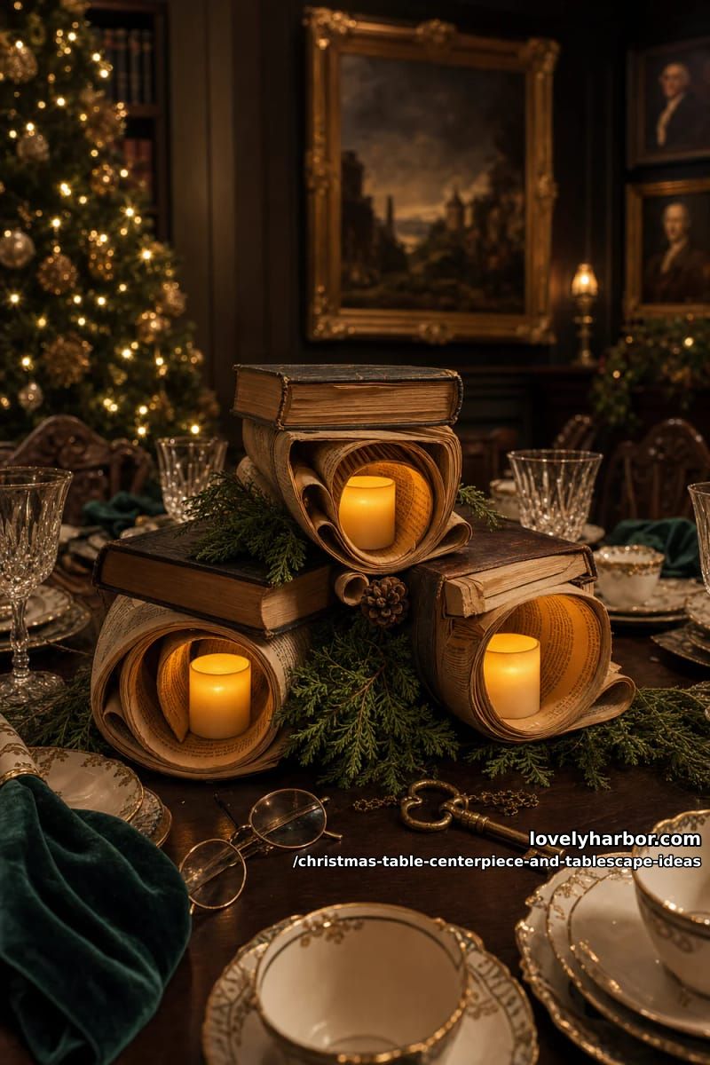 stack hollowed or rolled books into led candle risers 1