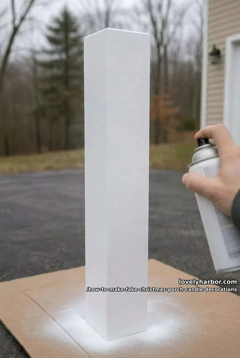 How to Make Faux Christmas Porch Candles From 6x6 Posts 4 step 2: prime and lay down the white base 1