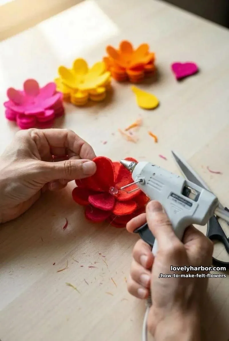 How to Make Felt Flowers (With a Free Printable Petal Template) 6 step 2: shape and stack the petals 1