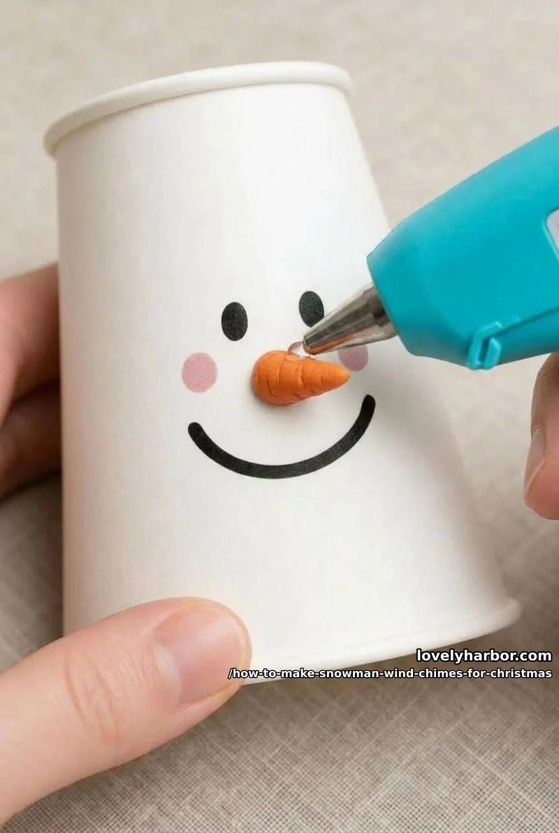 How to Make Snowman Wind Chimes for Christmas (Paper Cups, No Clay Pots Required) 6 step 3: add the carrot nose 1