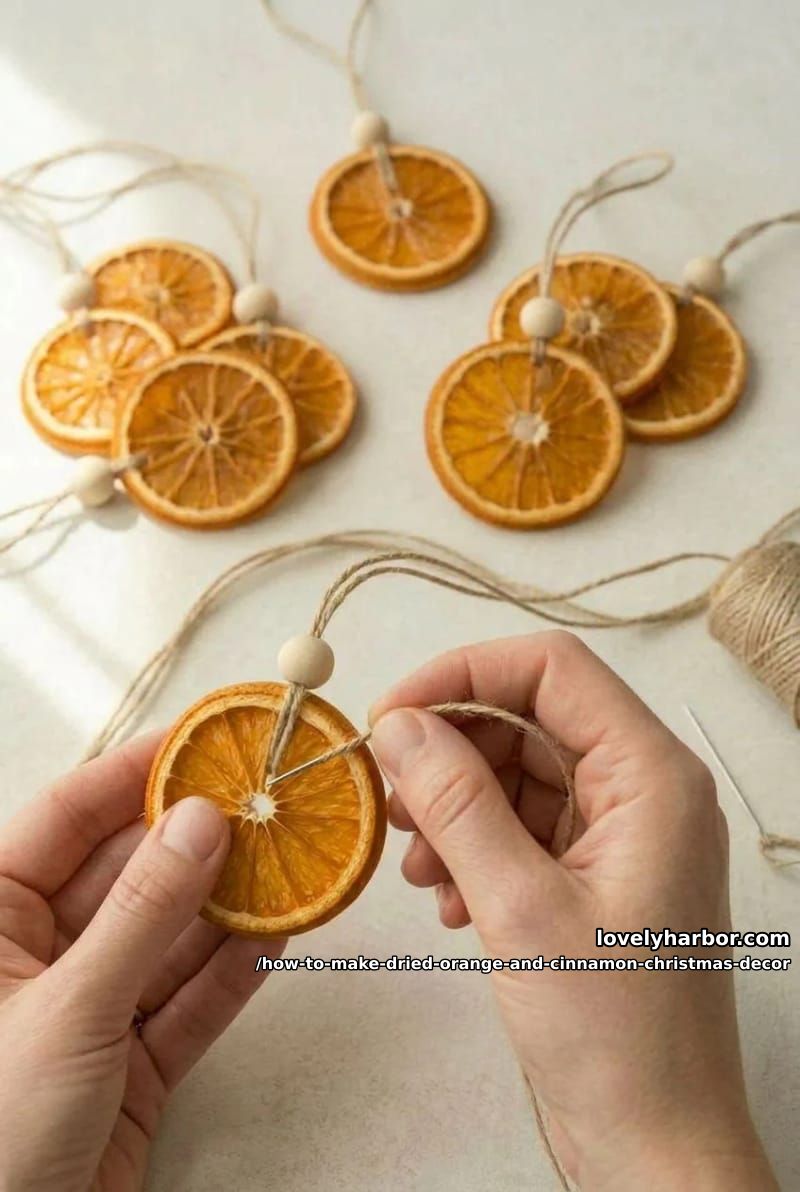 How to Make a Dried Orange and Cinnamon Christmas Hanging Ornament 7 step 3: build the vertical strand 1