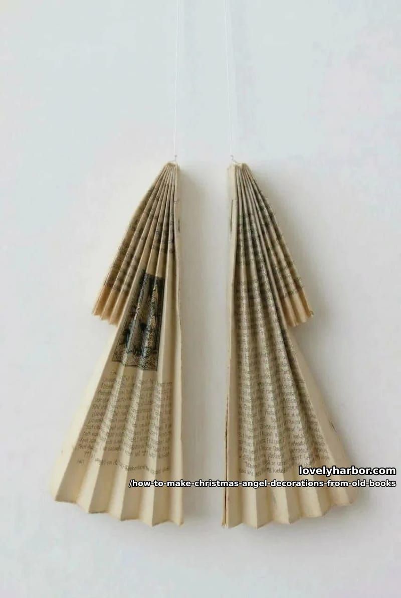 How to Make Christmas Angel Ornaments From Old Book Pages 7 step 3: crease each fan into one angel half 1