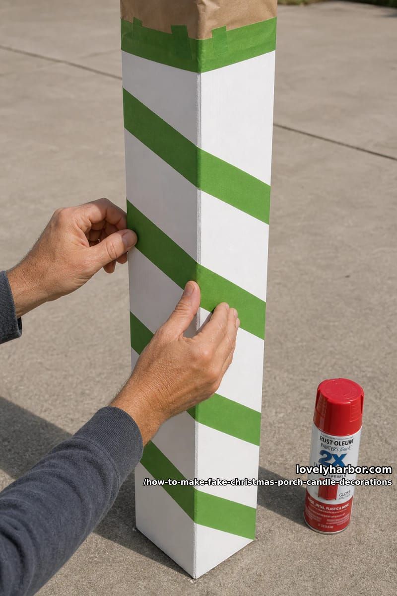 step 3: tape and paint the candy-cane stripes 1