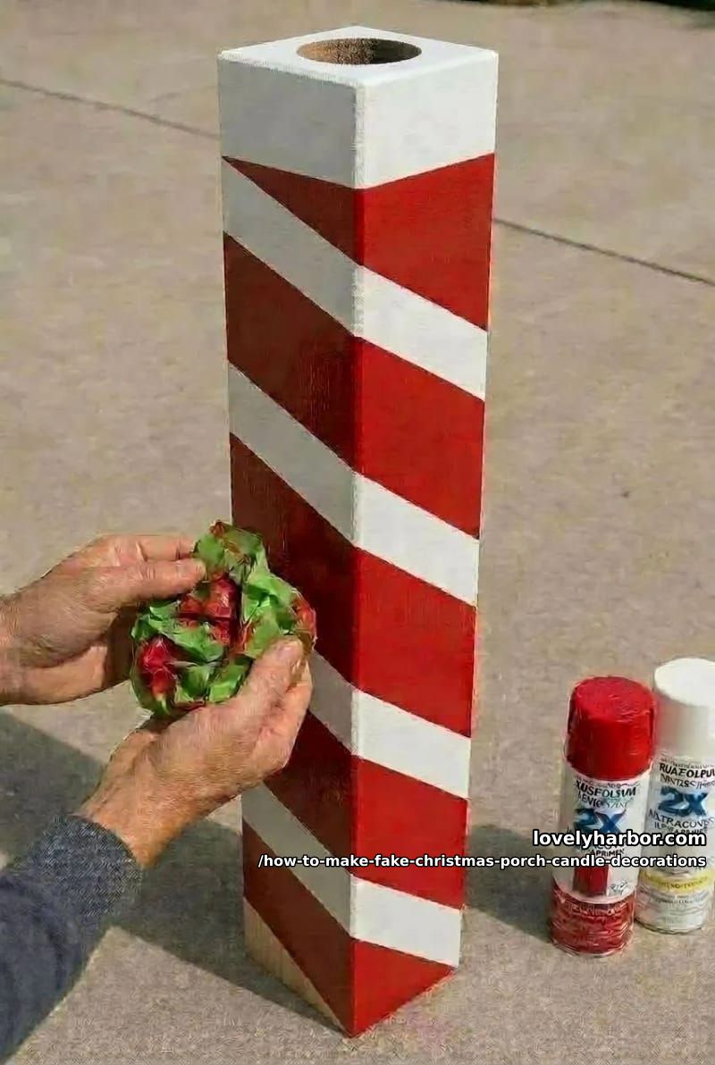 step 3: tape and paint the candy-cane stripes 1