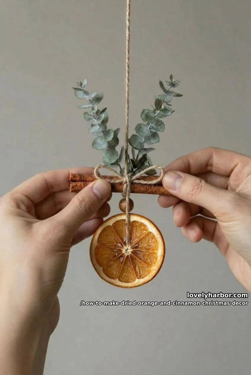 How to Make a Dried Orange and Cinnamon Christmas Hanging Ornament 8 step 4: add the cinnamon and eucalyptus 1