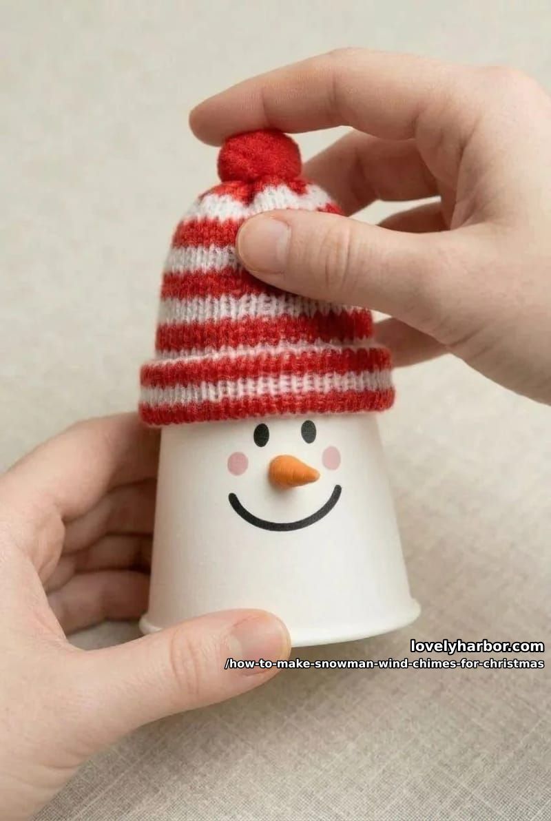 How to Make Snowman Wind Chimes for Christmas (Paper Cups, No Clay Pots Required) 7 step 4: cap it with a hat 1