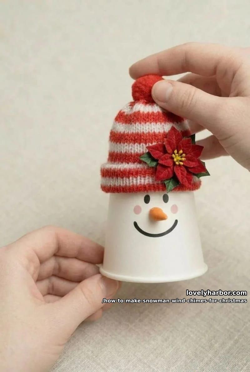 How to Make Snowman Wind Chimes for Christmas (Paper Cups, No Clay Pots Required) 8 step 4: cap it with a hat 1
