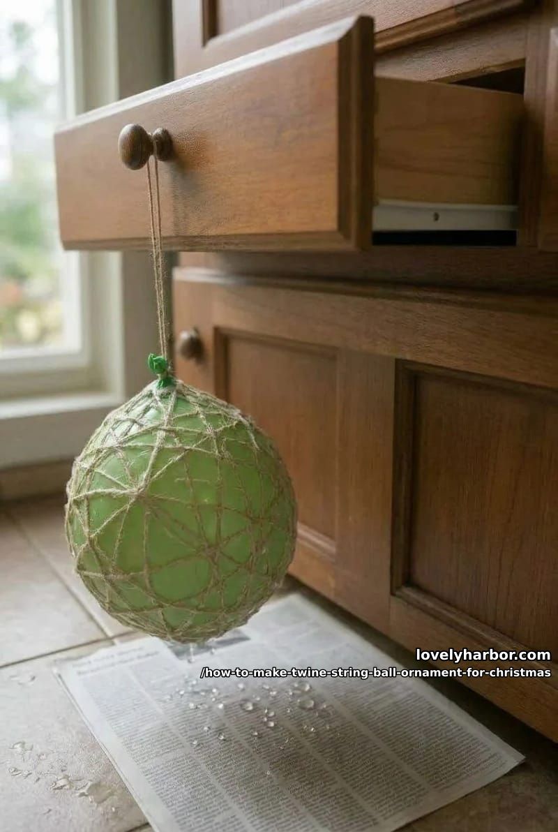 How to Make Twine String Ball Ornaments That Hold Their Shape 8 step 4: hang it and let it set hard 1
