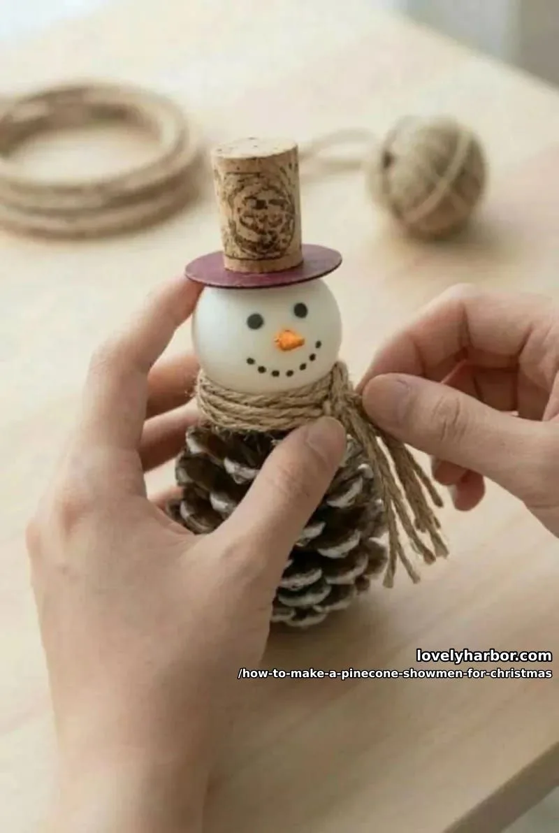 How to Make a Pinecone Snowman for Christmas: DIY Guide 11 step 5: assemble and tie the scarf 1