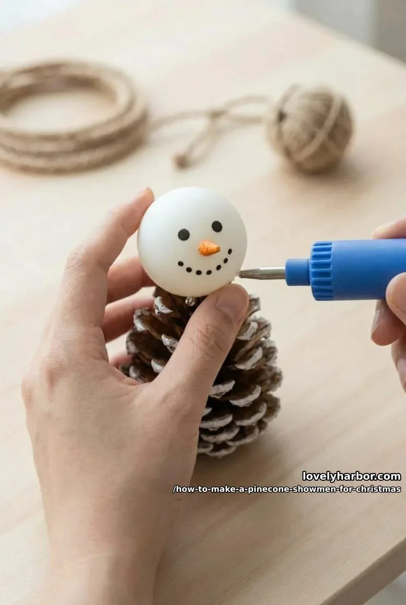 How to Make a Pinecone Snowman for Christmas: DIY Guide 9 step 5: assemble and tie the scarf 1