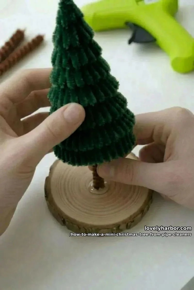 How to Make a Mini Christmas Tree From Pipe Cleaners 9 step 5: attach the cone and fluff 1