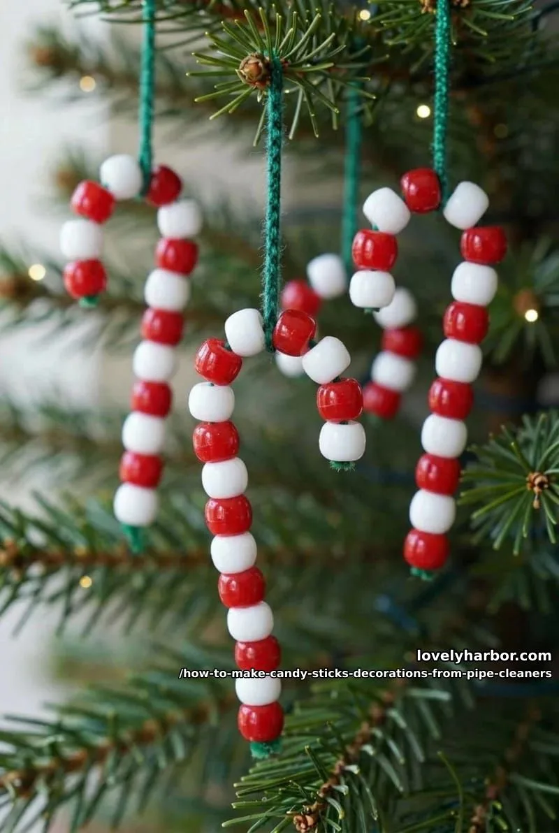 How to Make Beaded Candy Cane Decorations from Pipe Cleaners 10 step 5: shape it and hang it 1