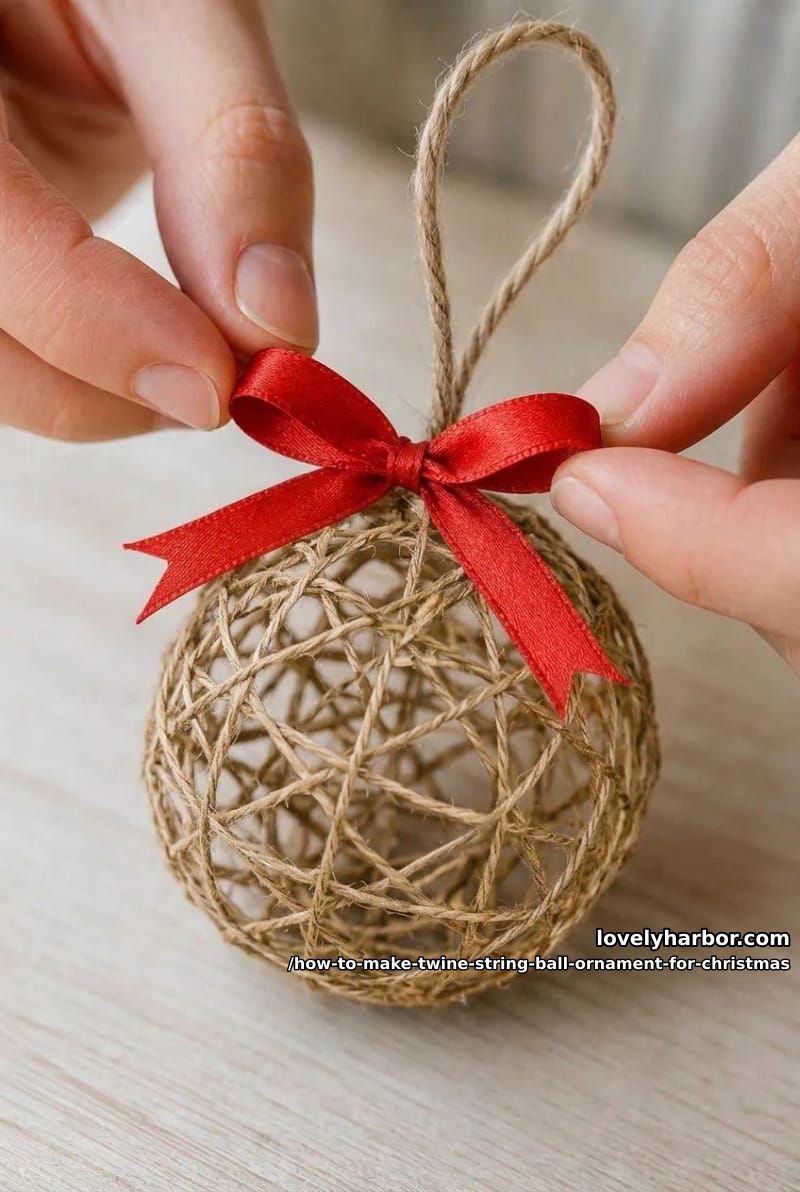 How to Make Twine String Ball Ornaments That Hold Their Shape 10 step 6: add the ribbon and a hanger 1
