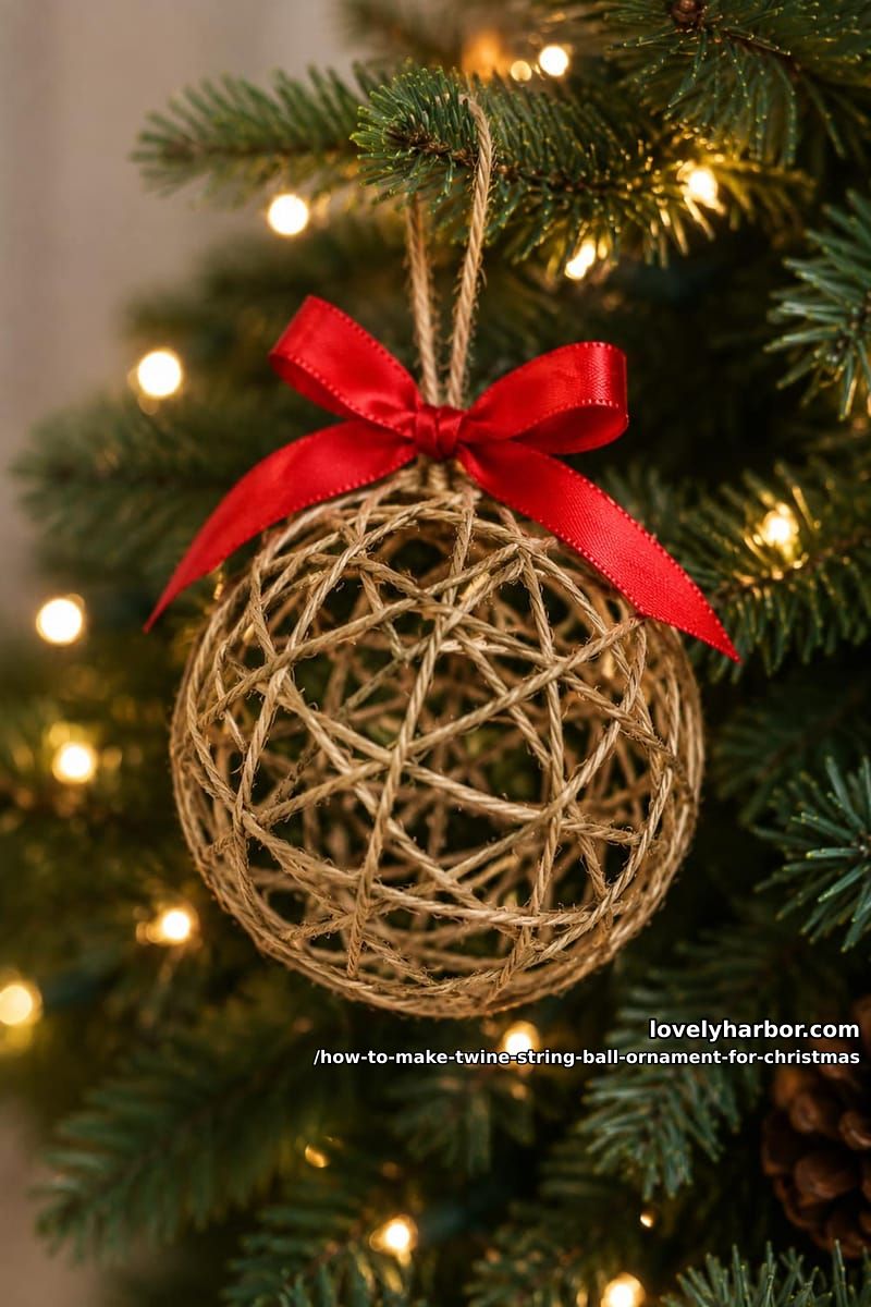 How to Make Twine String Ball Ornaments That Hold Their Shape 11 step 6: add the ribbon and a hanger 1