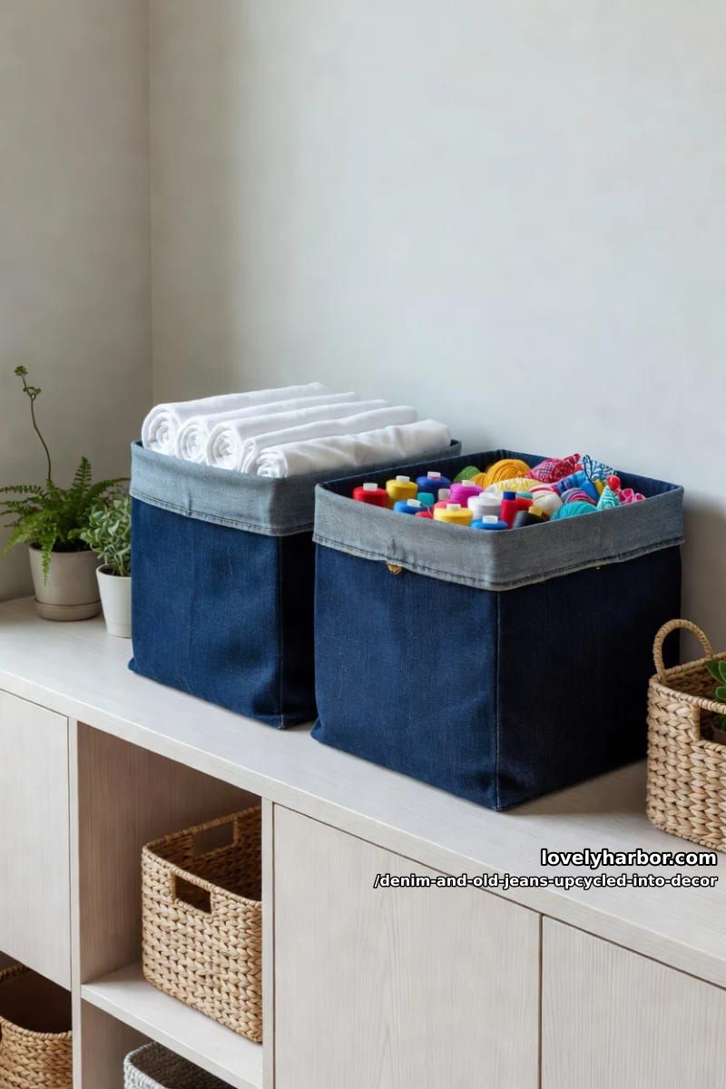 stiffened denim storage bins 1