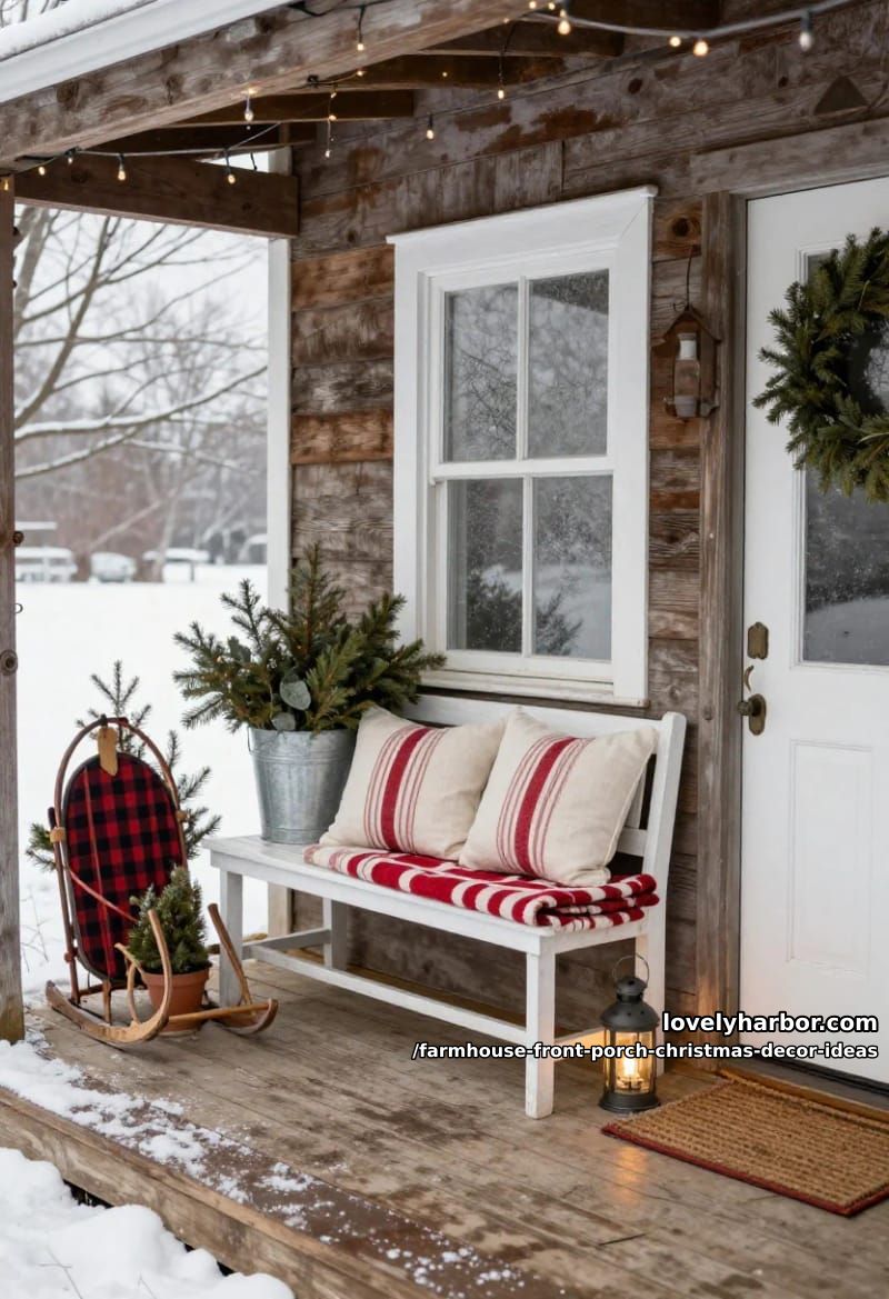 Farmhouse Front Porch Christmas Decor Ideas That Read Warm, Not Staged 15 the contrarian take: retire the buffalo check, reach for ticking stripe 1