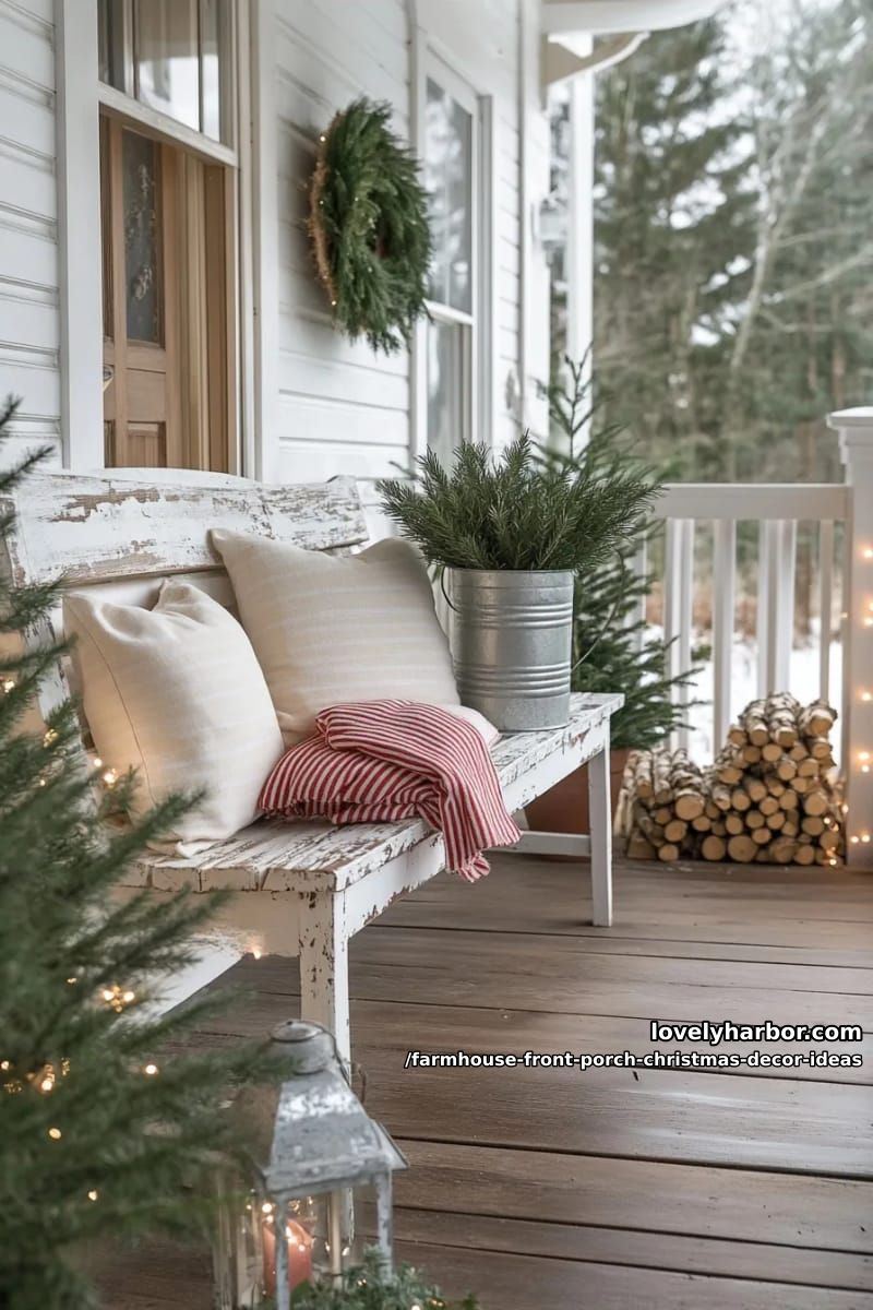Farmhouse Front Porch Christmas Decor Ideas That Read Warm, Not Staged 16 the contrarian take: retire the buffalo check, reach for ticking stripe 1