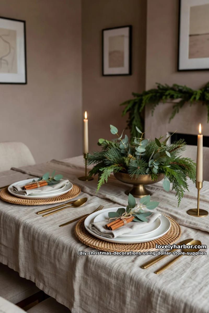 12 DIY Christmas Decorations Using Dollar Store Supplies That Don't Read Cheap 16 the dollar store designer-dupe tablescape 1