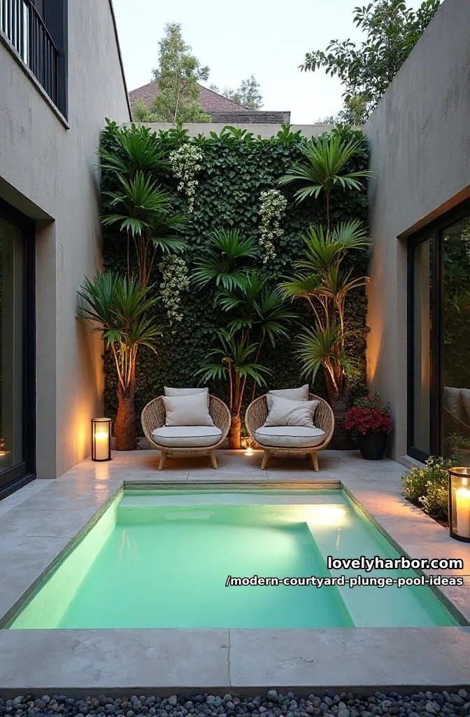 tiny plunge pool with vertical garden wall and ambient in-pool led lighting 1