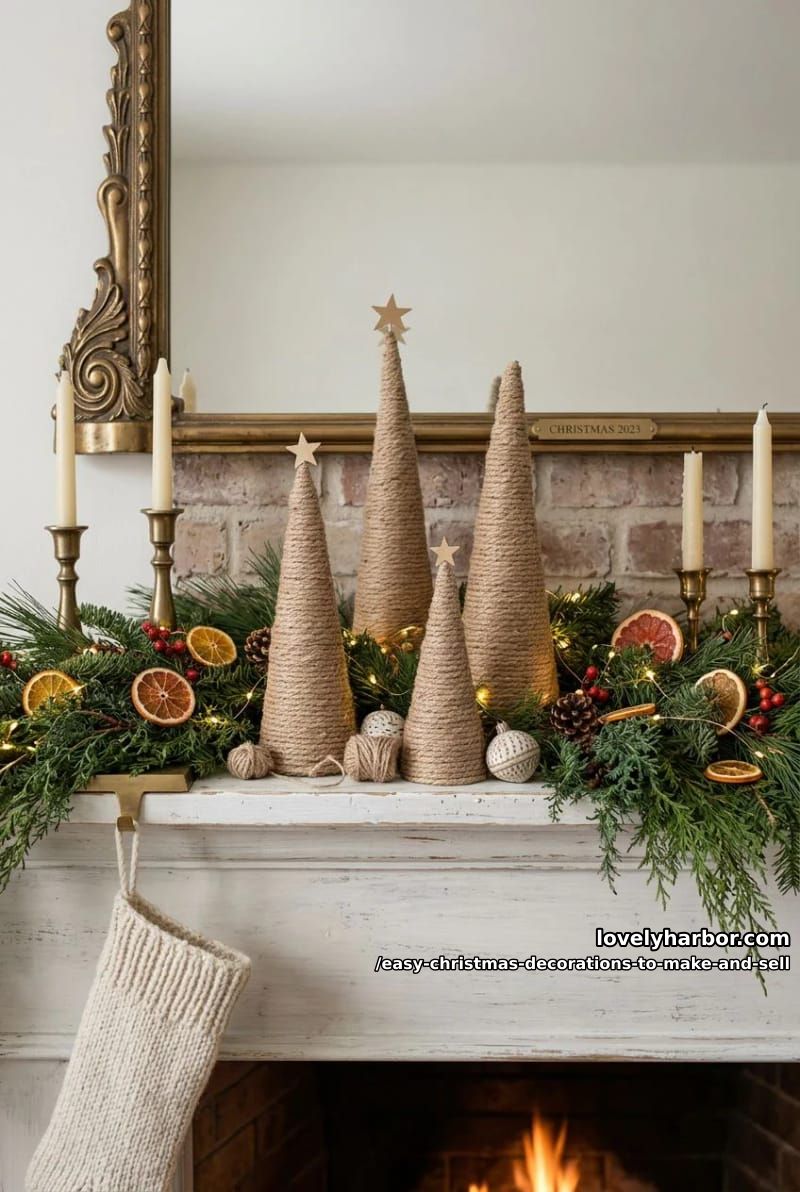 twine-wrapped tabletop cone trees 1