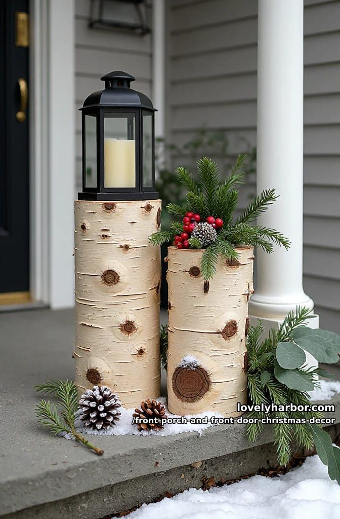use wood-round risers and log stumps to add natural texture at the base 1