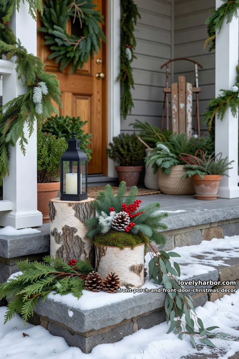 use wood-round risers and log stumps to add natural texture at the base 1