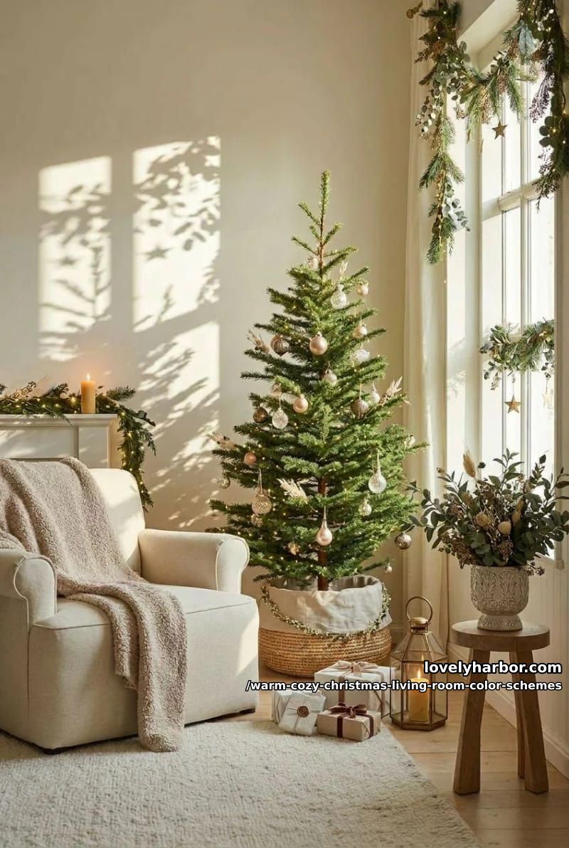 warm white, oatmeal, and real greenery 1