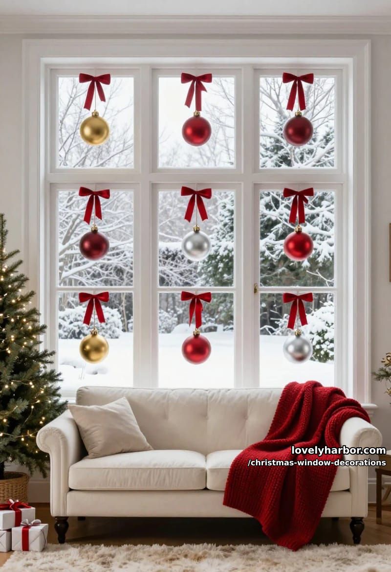 Christmas Window Decorations: 12 Ideas for Glow That Reads From the Street and the Sofa 12 window panes as a grid: one ornament centered in each 1