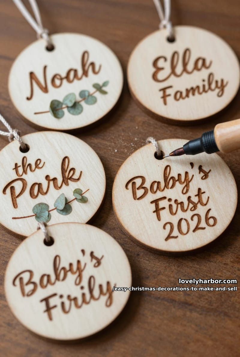 wood-burned personalized name ornaments 1