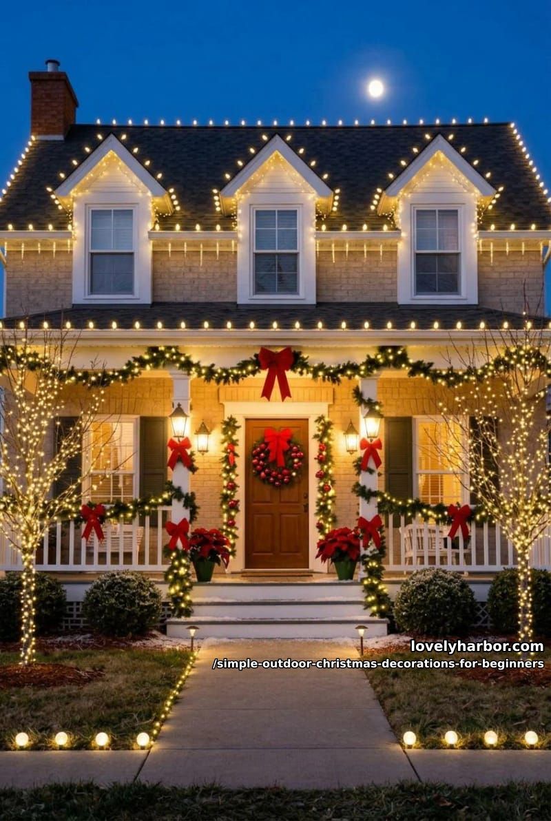 wrap a porch post or railing in pre-lit garland 1
