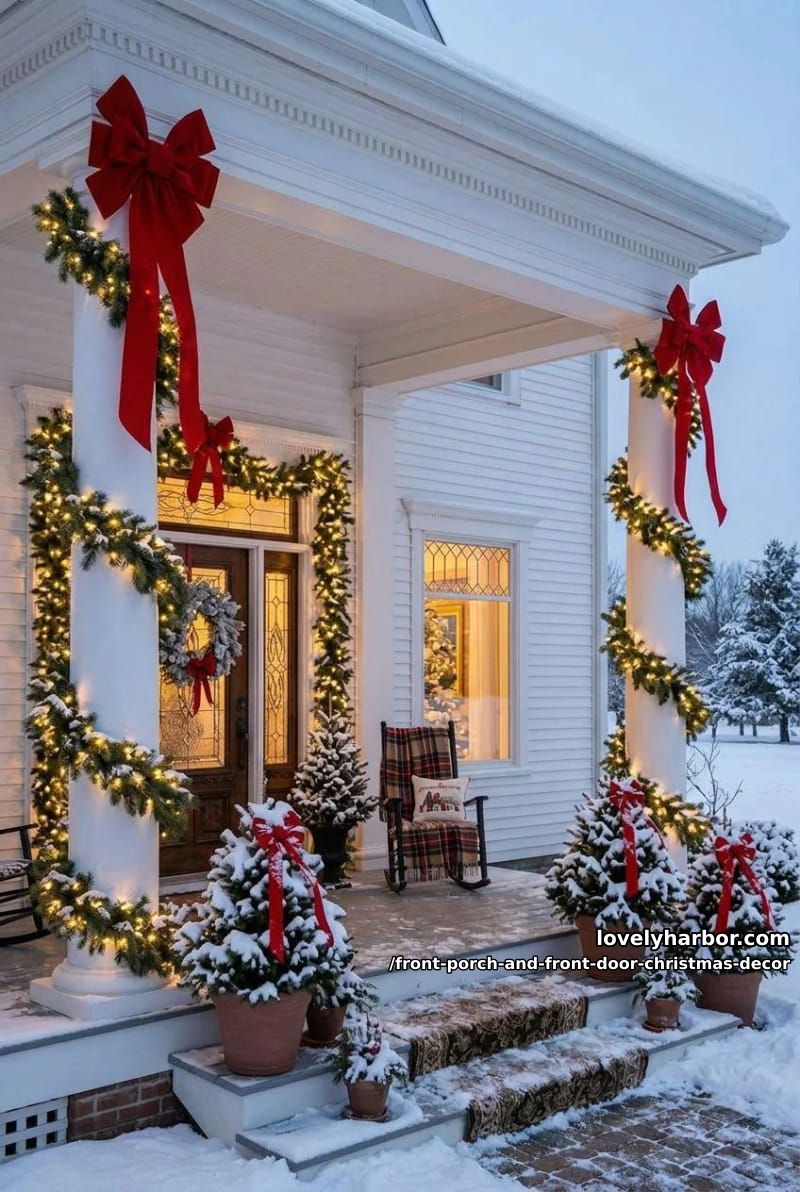 Front Porch and Front Door Christmas Decor: 11 Ideas That Read in Daylight, Not Just at Night 30 wrap the columns and railings so the architecture itself does the decorating 29